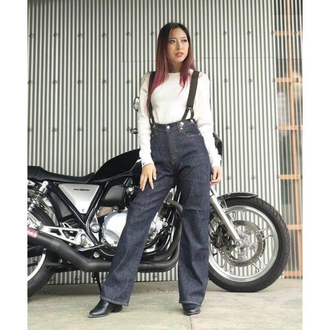 児島ジーンズ レディース 13ozストレッチ サスペンダーワイドパンツ