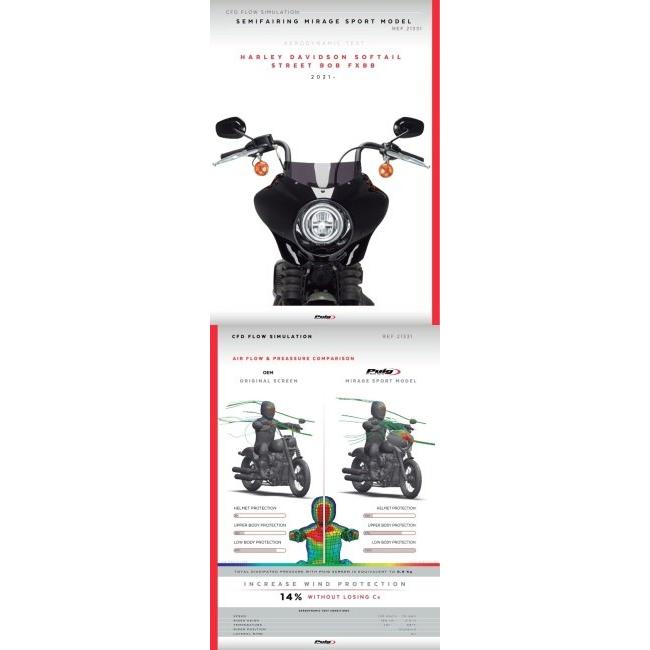 Puig プーチ セミフェアリング ミラージュ スポーツ(Mirage Semifairing) スクリーンカラー：クリア FXBB SOFTAIL STREETBOB ビキニカウル カウル関連 外装_2