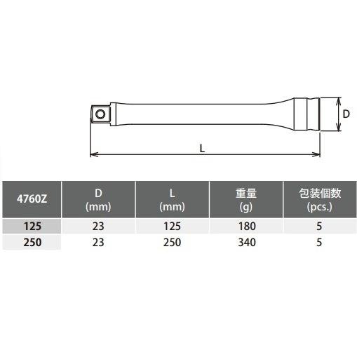 ko-ken コーケン Z-EAL 1／2”(12.7mm)SQ. エクステンションバー 全長：250mm ソケット ハンドツール | Ko-ken | 01