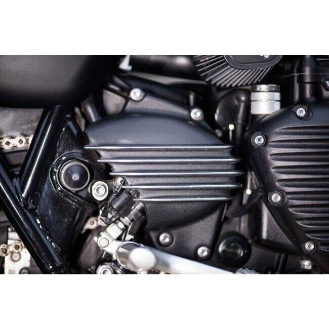 Motone Customs モートーンカスタムズ スプロケットカバー リブ カラー：ブラック／ポリッシュ BONNEVILLE T100 T120 SCRAMBLER 900 SPEED TWIN STREET CUPの画像