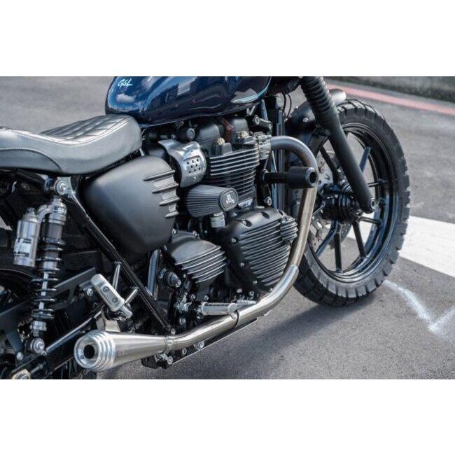 Motone Customs モートーンカスタムズ スプロケットカバー リブ カラー：ブラック／ポリッシュ BONNEVILLE T100 T120 SCRAMBLER 900 SPEED TWIN STREET CUPの画像