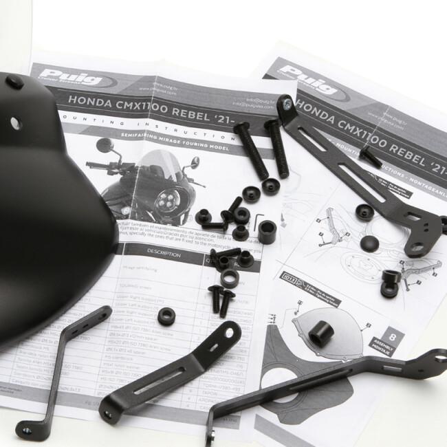 Puig プーチ セミフェアリング ミラージュ ツーリング(Mirage Semifairing) カラー：マッドブラック／クリア レブル1100 HONDA ホンダ ビキニカウル カウル関連の画像