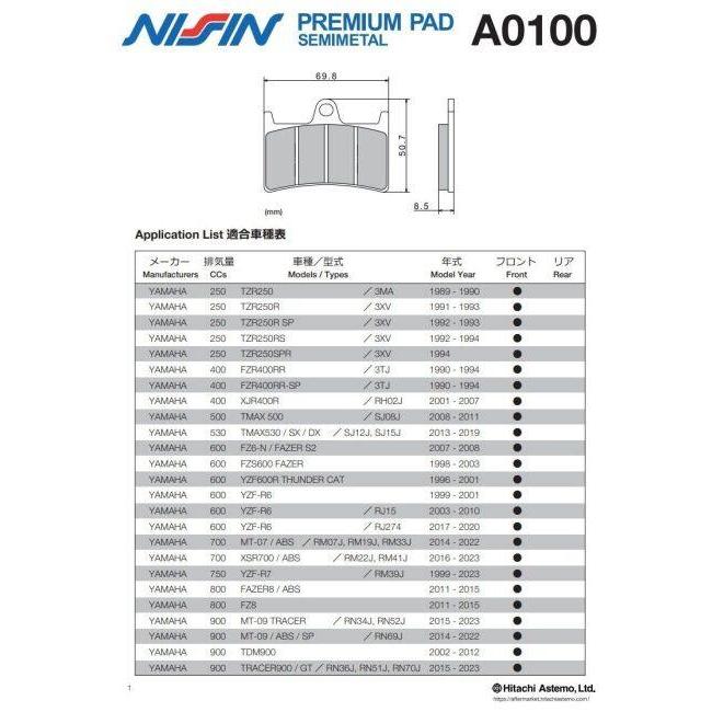 NISSIN ニッシン プレミアムパッド セミメタル YAMAHA ヤマハ ブレーキパッド ブレーキ | NISSIN（バイク） | 02
