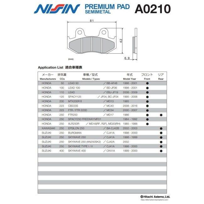 NISSIN ニッシン プレミアムパッド セミメタル HONDA ホンダ KAWASAKI カワサキ SUZUKI スズキ ブレーキパッド ブレーキ | NISSIN（バイク） | 02