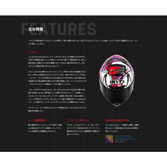 KYT ケイワイティ KX-1 RACE GP CARBON GLOSSY ／E06-FIM［カーボングロス］ヘルメット サイズ：L(59-60cm) フルフェイスヘルメット ヘルメット | ブランド登録なし | 09