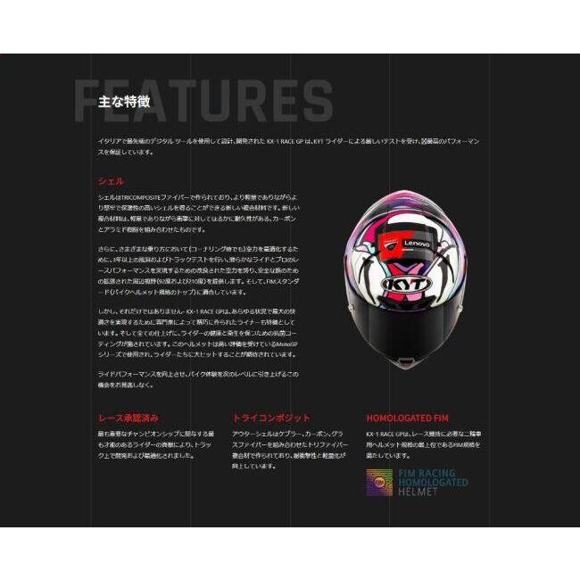 KYT ケイワイティ KX-1 RACE GP CARBON GLOSSY ／E06-FIM［カーボングロス］ヘルメット サイズ：L(59-60cm) フルフェイスヘルメット ヘルメット | ブランド登録なし | 09