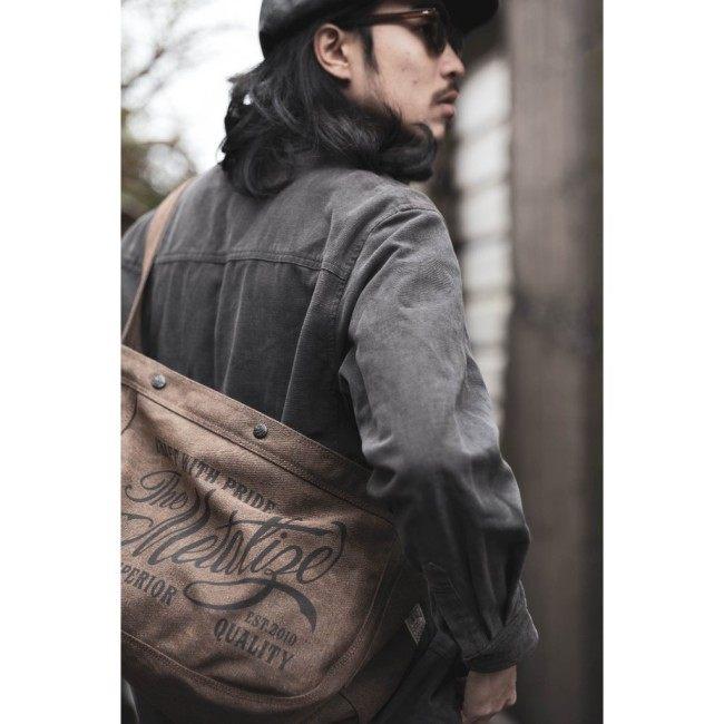 Metalize Productions メタライズプロダクションズ Olden Times Vintage Canvas Newsboy バッグ プリント／ウォッシュブラウン ショルダーバッグの画像