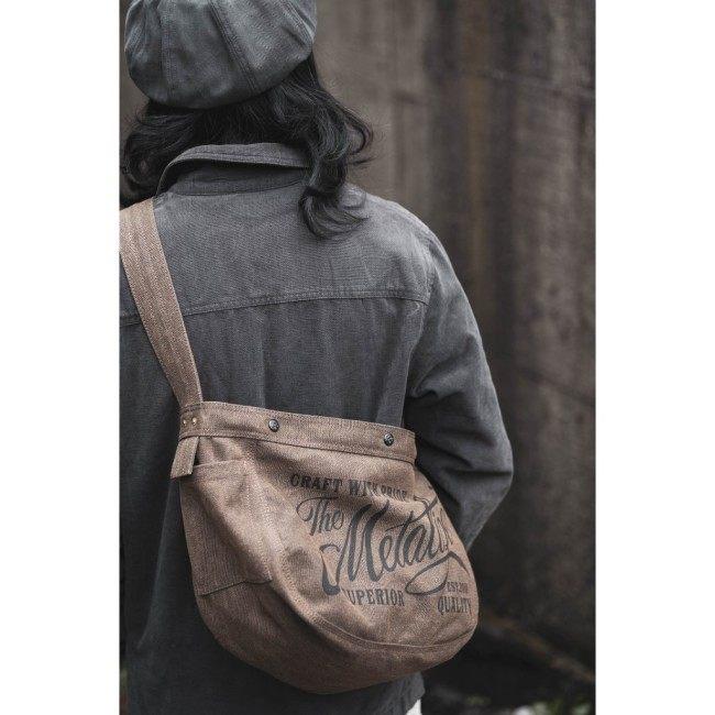 Metalize Productions メタライズプロダクションズ Olden Times Vintage Canvas Newsboy バッグ プリント／ウォッシュブラウン ショルダーバッグの画像