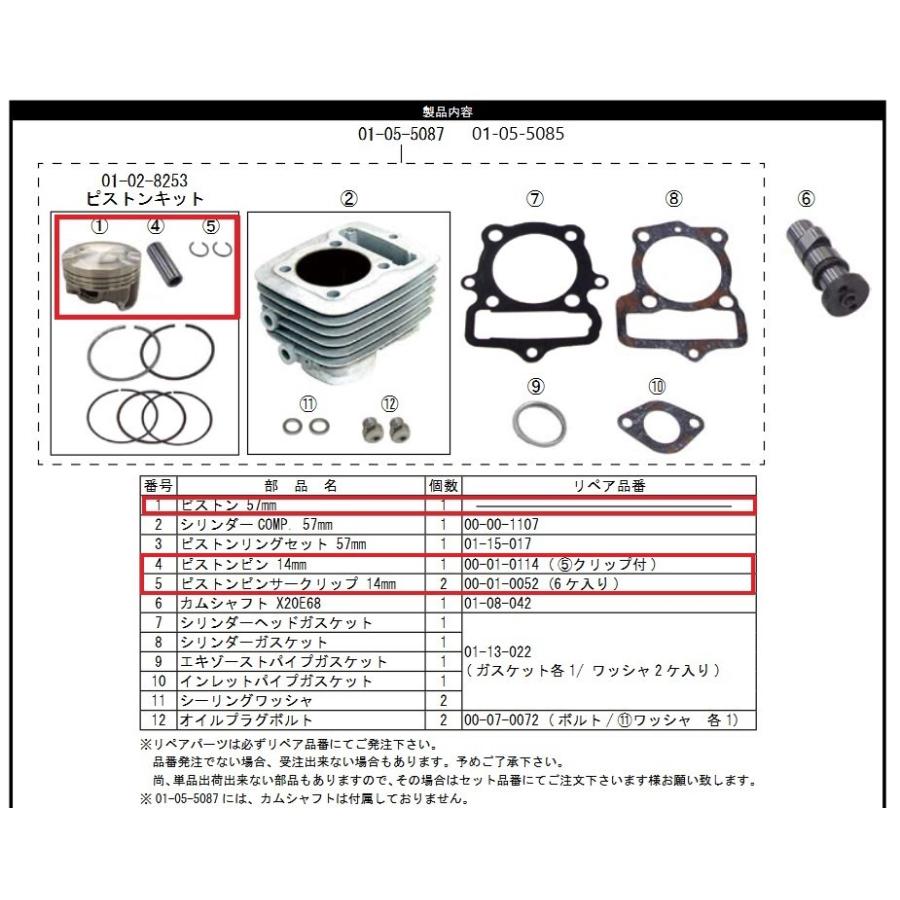 エイプ100   シフトアップ製　シリンダー カムシャフト ピストン　115cc Webike | SHIFT UP シフトアップ 100cc→115ccボアアップキット