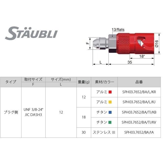 STAUBLI ストーブリ ブレーキラインクイックコネクター SPH03 プラグ