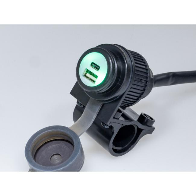 KIJIMA キジマ 最大18W QC3.0 PD3.0 USB Type-C+A 2ポート 防水キャップ搭載 バイク用USB充電ポートキット 配線1.2m USB電源 電装系 | KIJIMA | 03