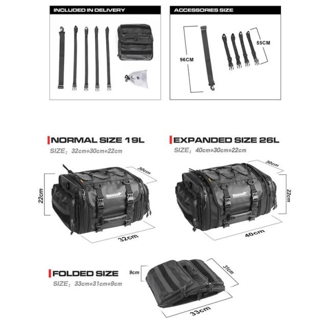 Rhinowalk:ライノウォーク 19L-26L Tail bag with expandable カラー：Black シートバッグ 車体用バッグ・ケースの画像