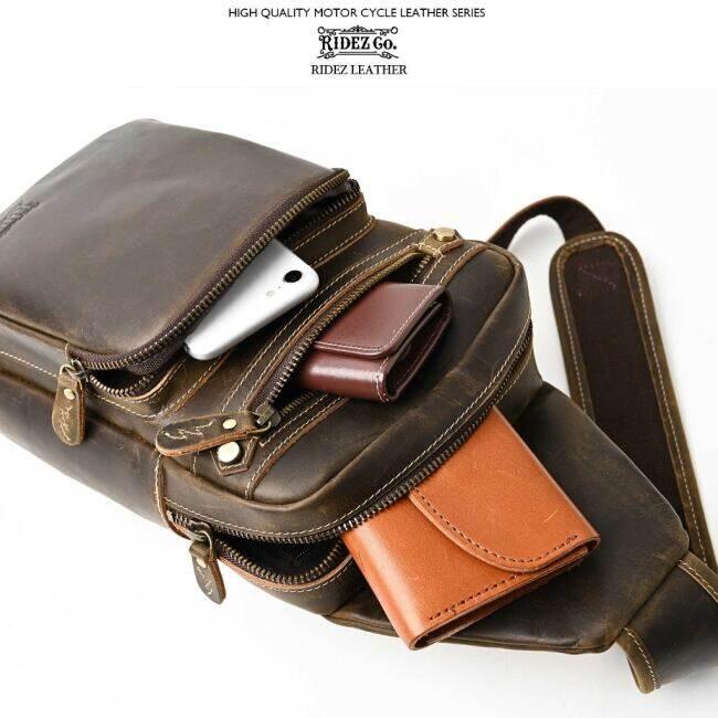 RIDEZ ライズ LEATHER CHEST BAGバイク用 ショルダーバッグ バッグの画像