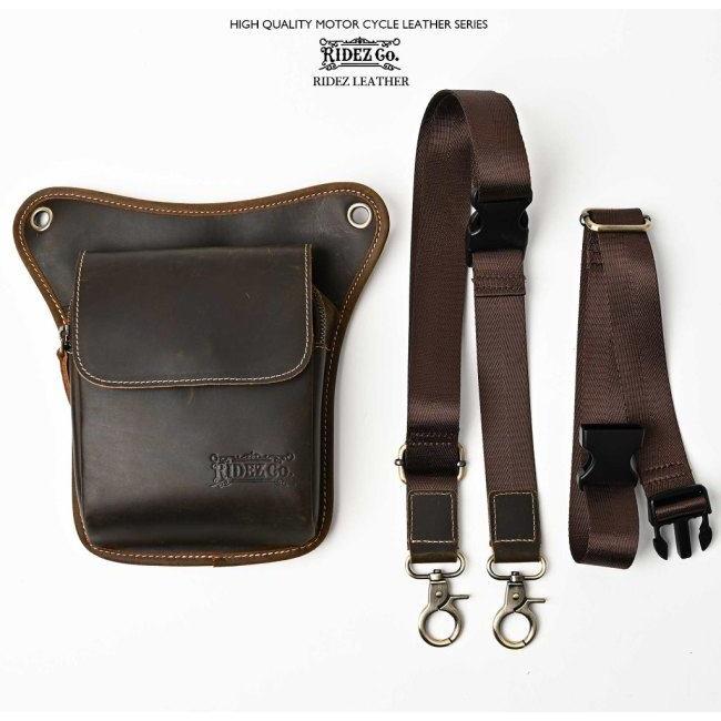 RIDEZ ライズ LEATHER LEG BAG バイク用 レッグバッグ カラー：D.BROWN