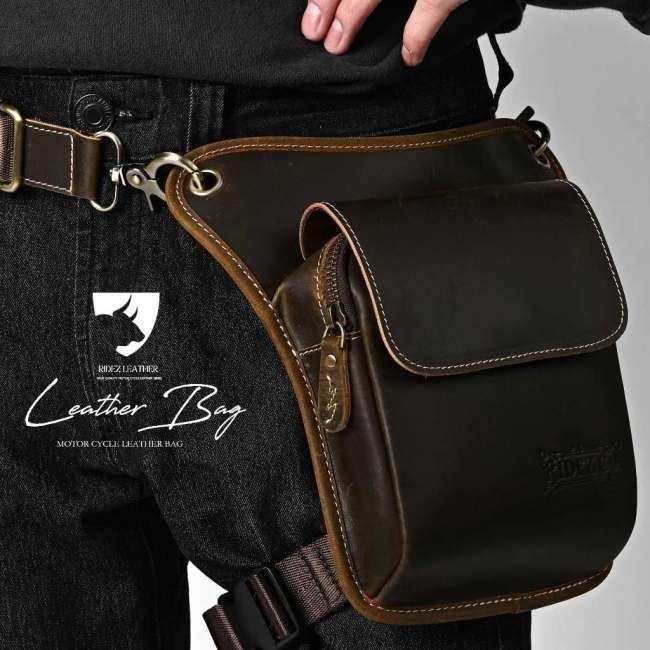 RIDEZ ライズ LEATHER LEG BAG バイク用 レッグバッグ カラー：D.BROWN