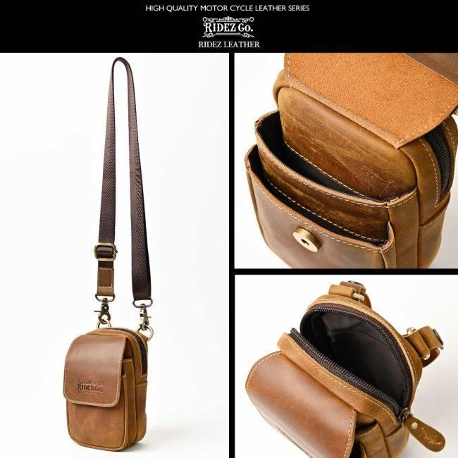 RIDEZ ライズ LEATHER MINI BAG バイク用 ショルダーバッグ カラー：L.BROWN バッグの画像