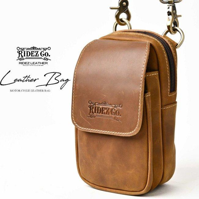 RIDEZ ライズ LEATHER MINI BAG バイク用 ショルダーバッグ カラー：L.BROWN バッグの画像