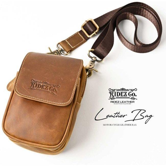 RIDEZ ライズ LEATHER MINI BAG バイク用 ショルダーバッグ カラー：L.BROWN バッグの画像