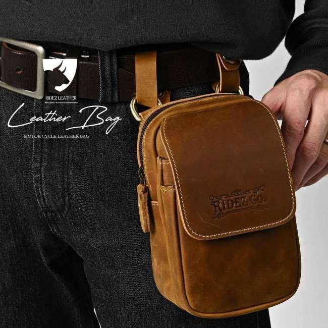 RIDEZ ライズ LEATHER MINI BAG バイク用 ショルダーバッグ カラー：L.BROWN バッグの画像