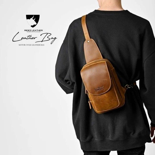 RIDEZ ライズ LEATHER CHEST BAG バイク用 ショルダーバッグ バッグの画像