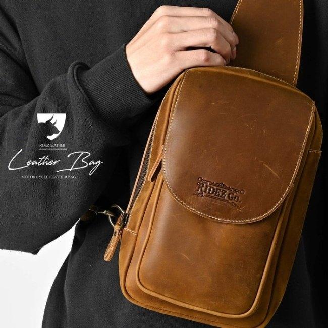RIDEZ ライズ LEATHER CHEST BAG バイク用 ショルダーバッグ バッグの画像