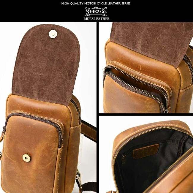 RIDEZ ライズ LEATHER CHEST BAG バイク用 ショルダーバッグ バッグの画像