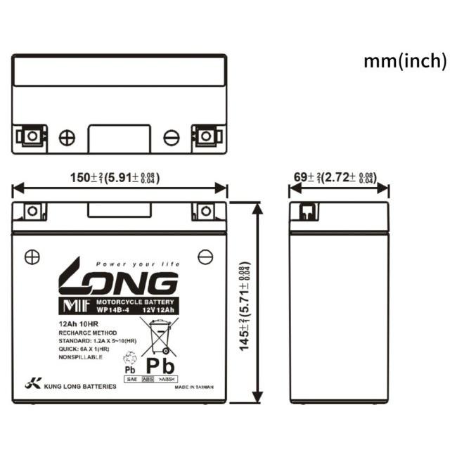 LONG ロング バッテリー 液入充電済 【WP14B-4】 鉛系バッテリー バッテリー関連の画像