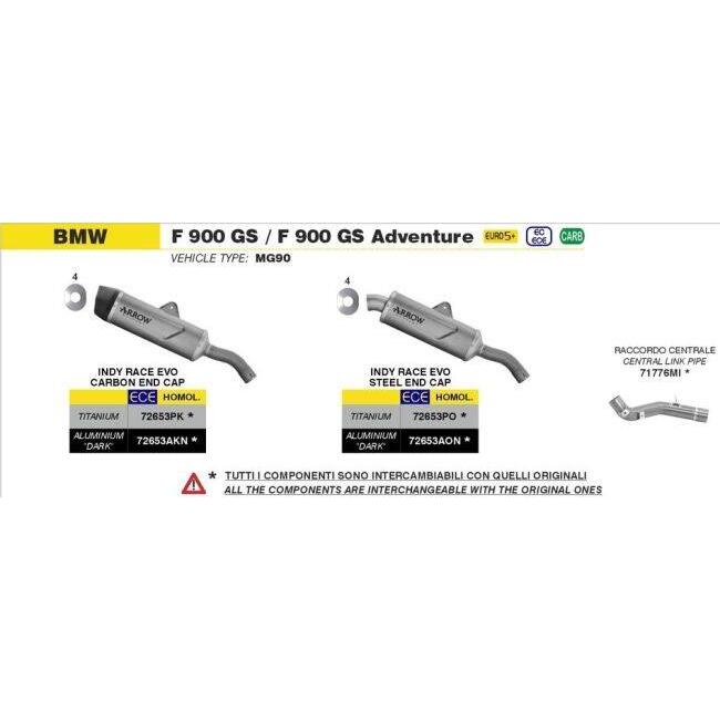 ARROW アロー Indy Race EVO silencer with carby end cap Silencer material：aluminium Dark F 900 GS Adventure 800 BMW スリップオンマフラー マフラーの画像