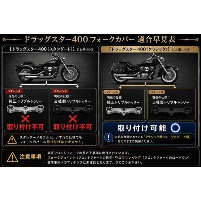 Garage T&F ガレージ フォークカバー カラー：コントラスト / 純正トリプルトゥリー専用 ドラッグスター400クラシック YAMAHA ヤマハ サスペンション | Garage T＆F | 03