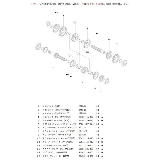 NECTO ネクト 5速セミレーシングクロスミッションキット 【 APE / XR NSF 】 APE100 [エイプ] NSF100 XR100 HONDA ホンダ ミッション・ギア エンジンパーツ | ブランド登録なし | 01