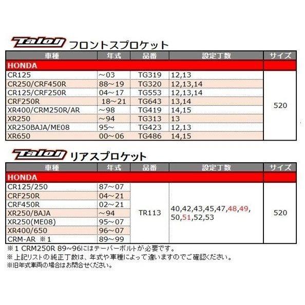 TALON タロン リアスプロケット 丁数：52T / カラー：ゴールド CR125 CR250 CRF250R CRF450R XR250／BAJA XR250 XR400 XR650 CRM-AR HONDA ホンダ 駆動系 | TALON（GIANT） | 01