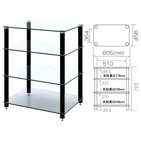 HF04GB 棚板クリアガラス支柱ブラック オーディオラック Sound HF04GB 棚板クリアガラス支柱ブラック オーディオラック Sound