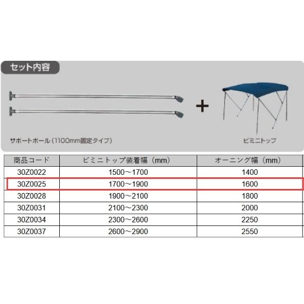 BMOジャパン　ビミニトップ＋1100固定サポートポールセット　オーニング幅1600mmモデル　30Z0025　オーニング | BMO JAPAN | 02