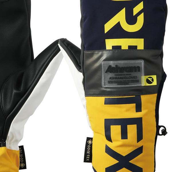 スノーボード グローブ ミトン アシュラム グローブ ゴアテックス PROFILE LOGO MITT navy/yellow (22-23 2023)GORE-TEX ashram|websports|02
