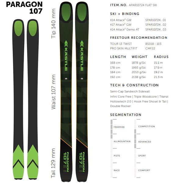 KASTLE フリーライドスキー 2026 PARAGON 107 スキー板 単品 (板のみ