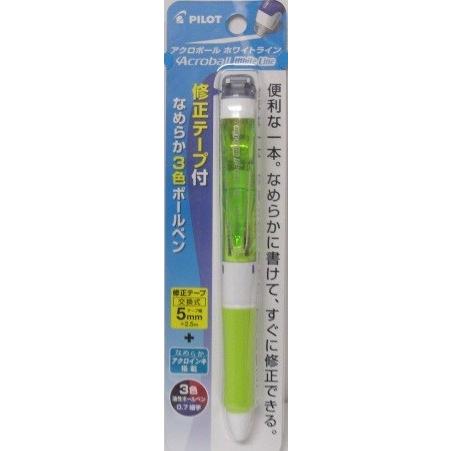 Clear/Light Green Pilot Acroball White Line 3 Color 0.7mm Ballpoint Pen with Correction Tape BKAW-60F-CLG 