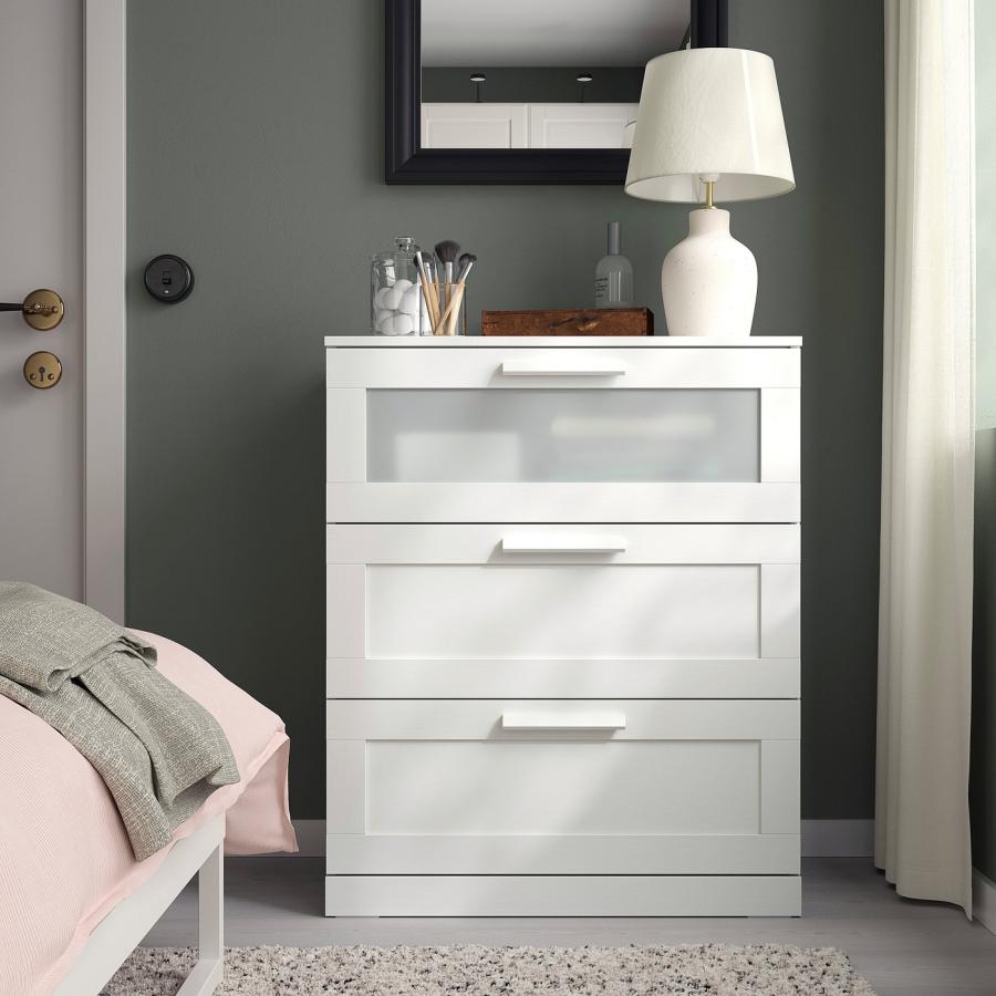 [IKEA/イケア/通販]BRIMNES ブリムネス チェスト（引き出し×3）, ホワイト, フロストガラス, 78x96 cm[FE](10355415) |  | 01