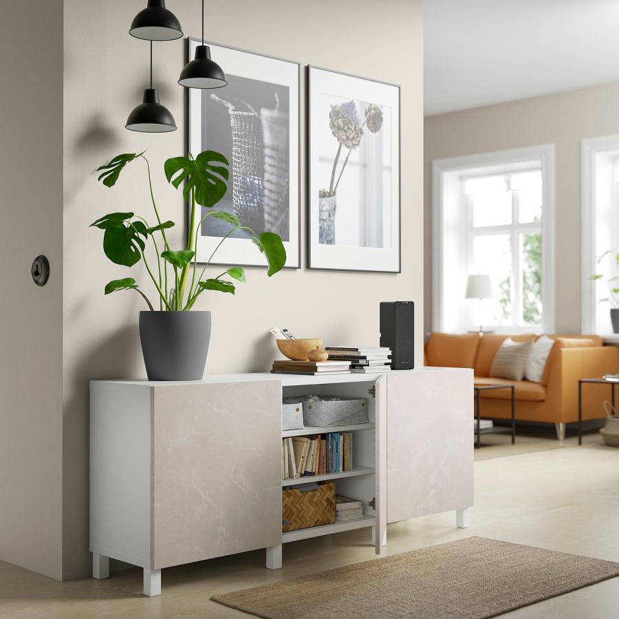 【IKEA/イケア/通販】BESTA ベストー 収納コンビネーション 扉付, ホワイト ベリスヴィ/ストゥッバ/ベージュ 大理石調,…[18](19435432)の画像