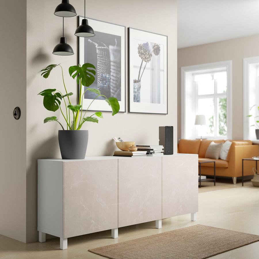 【IKEA/イケア/通販】BESTA ベストー 収納コンビネーション 扉付, ホワイト ベリスヴィ/ストゥッバ/ベージュ 大理石調,…[18](19435432)の画像