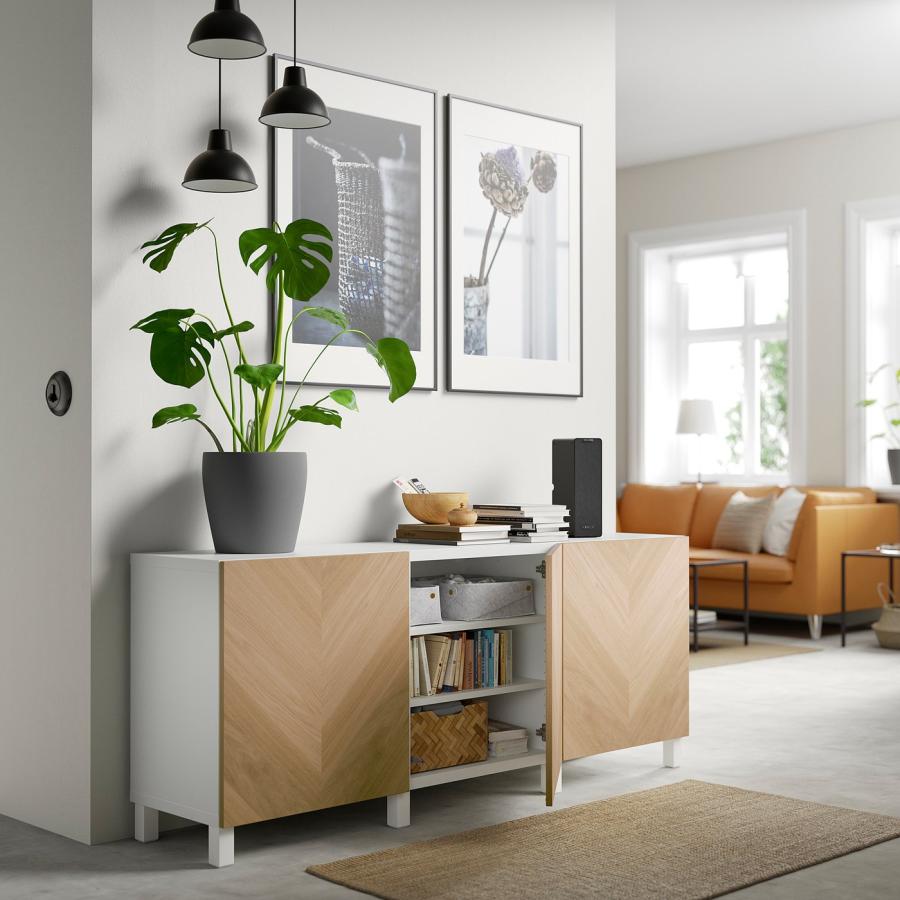 【IKEA/イケア/通販】BESTA ベストー 収納コンビネーション 扉付, ホワイト/ヘデヴィーケン/ストゥッバルプ オーク材突き板,…[18](19435446)の画像
