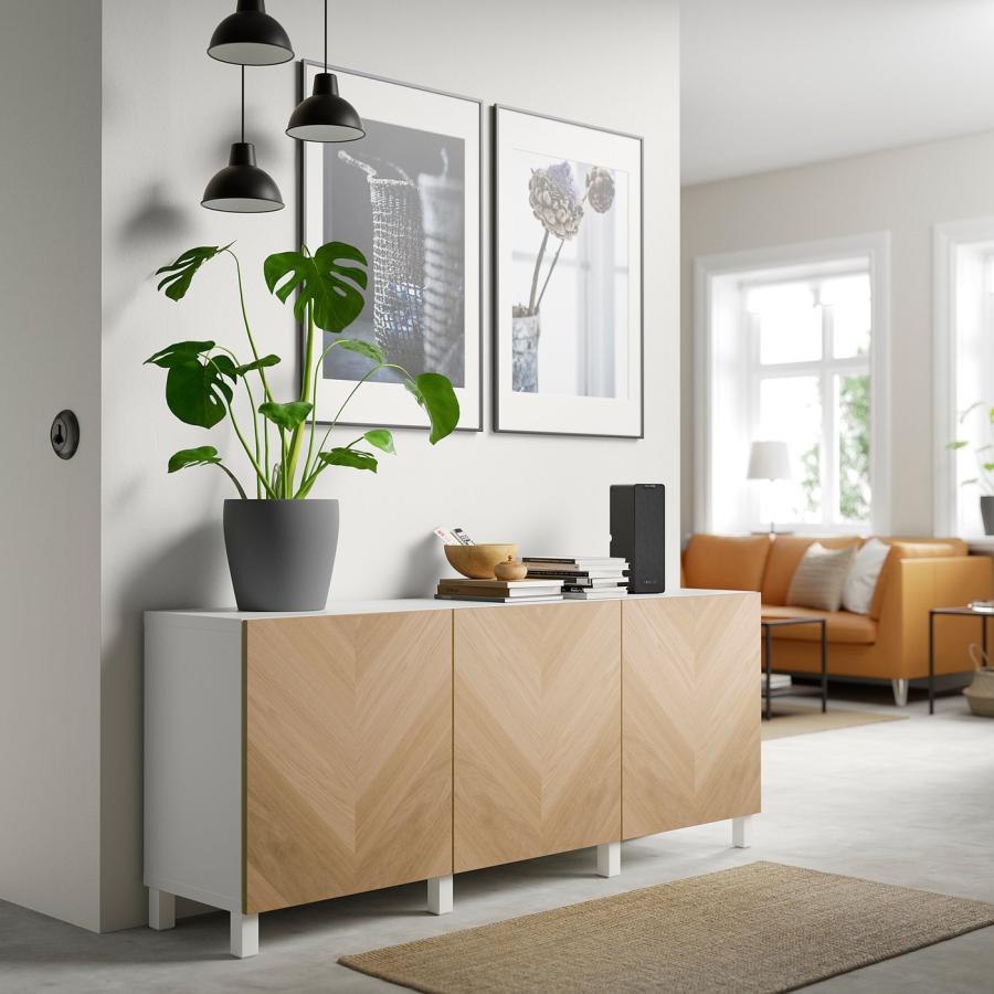 【IKEA/イケア/通販】BESTA ベストー 収納コンビネーション 扉付, ホワイト/ヘデヴィーケン/ストゥッバルプ オーク材突き板,…[18](19435446)の画像