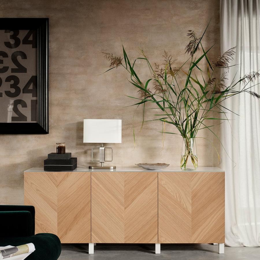 【IKEA/イケア/通販】BESTA ベストー 収納コンビネーション 扉付, ホワイト/ヘデヴィーケン/ストゥッバルプ オーク材突き板,…[18](19435446)の画像