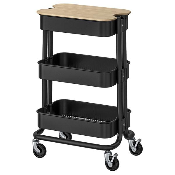[IKEA/イケア/通販]RASKOG ロースコグ / NORRAVA ノルオーヴァワゴン ふた付き, ブラック,28x38x61 cm[CB](19580754) | 