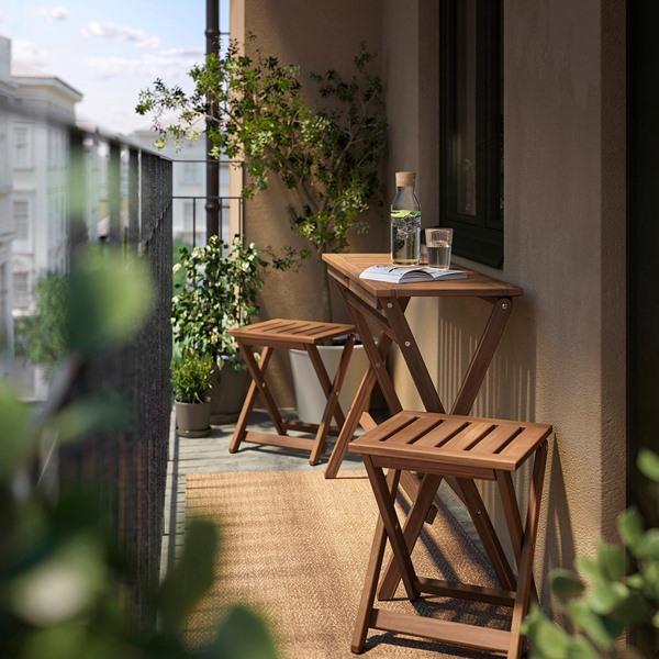 [IKEA/イケア/通販]NAMMARO ネッマローテーブル＆スツール2台 屋外用, ライトブラウンステイン 折り……[3](19584399) |  | 01