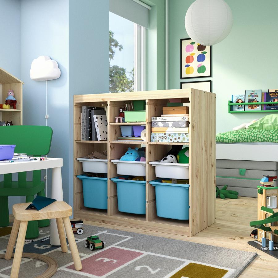 [IKEA/イケア/通販]TROFAST トロファスト 収納コンビネーション, 棚/ボックス付き ルームディバイダ―/ライトホワイトステインパイン ライトブルー, 93x44x91 cm |  | 04