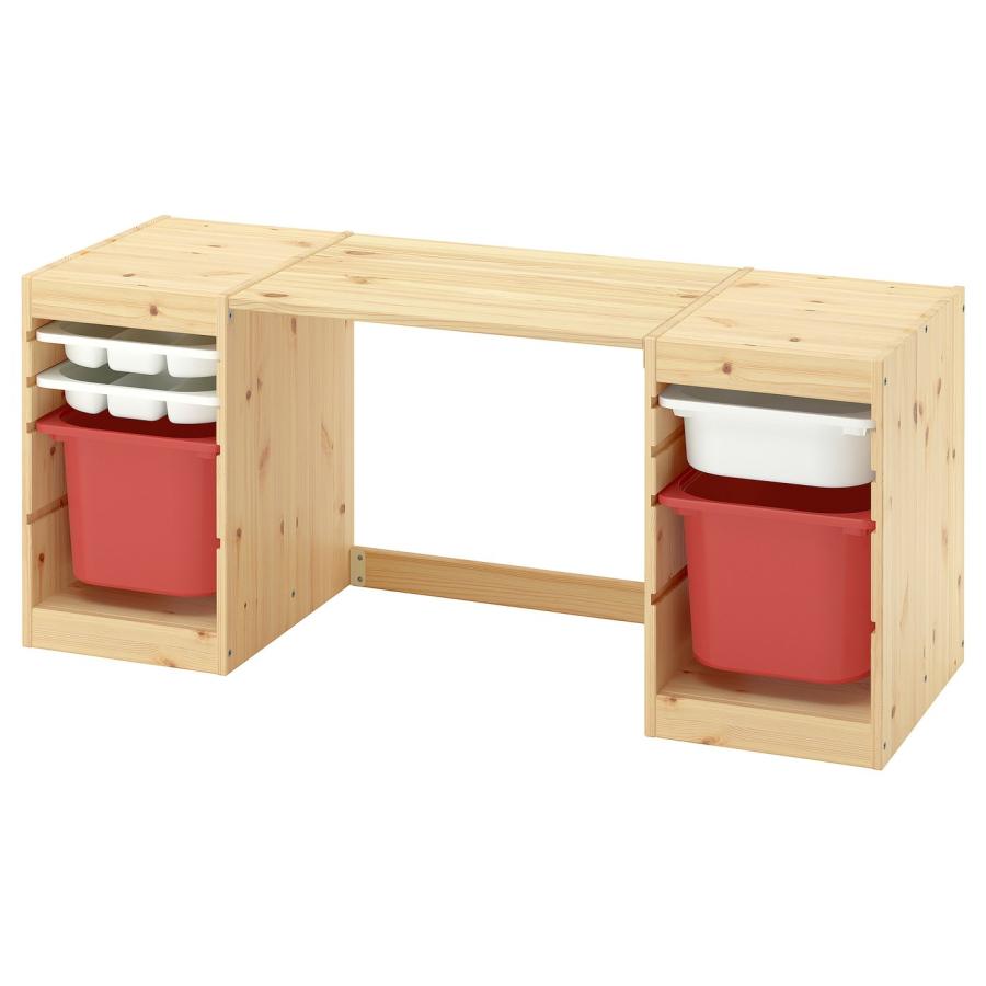 [IKEA/イケア/通販]TROFAST トロファスト デスク 収納ボックス/トレイ付き, ライトホワイトステインパイン/ホワイト レッド, 124x44x53 cm[8](19613919) | 