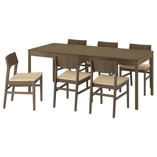 [IKEA/イケア/通販]TONSTAD トンスタード / SKANSNAS スカンスネス テーブル＆チェア6脚, ブラウンステインオーク材突き板/ブラウン ビーチ, 200x85 cm[8](19633 | 