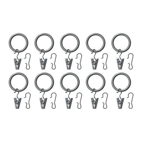 IKEA/イケア SYRLIG カーテンリング クリップ＆フック付き, シルバーカラー | 