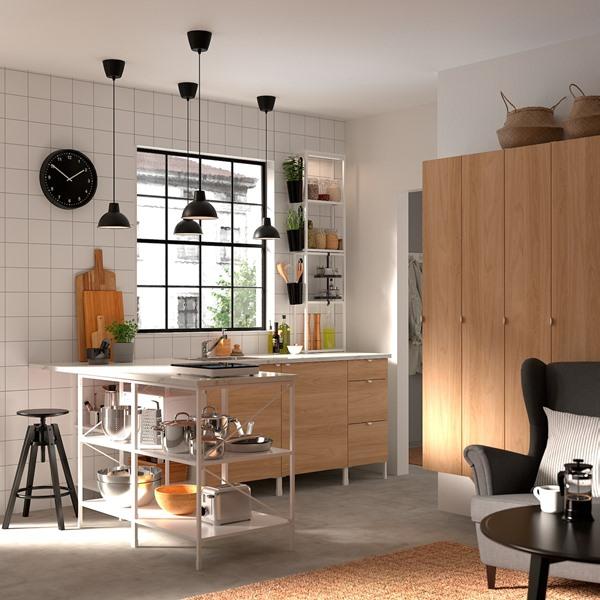 【IKEA/イケア/通販】ENHET エーンヘート ハイキャビネット 棚板4枚/扉, ホワイト/オーク調,…[JK](29396557) |  | 01