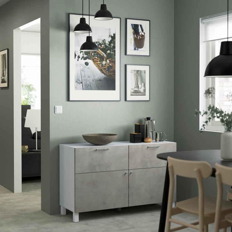 [IKEA/イケア/通販]BESTA ベストー 収納コンビネーション 扉/引き出し付き, ホワイト カルヴィーケン/ストゥッバルプ/ライトグレー コンクリート調, 120x42x74 c |  | 02